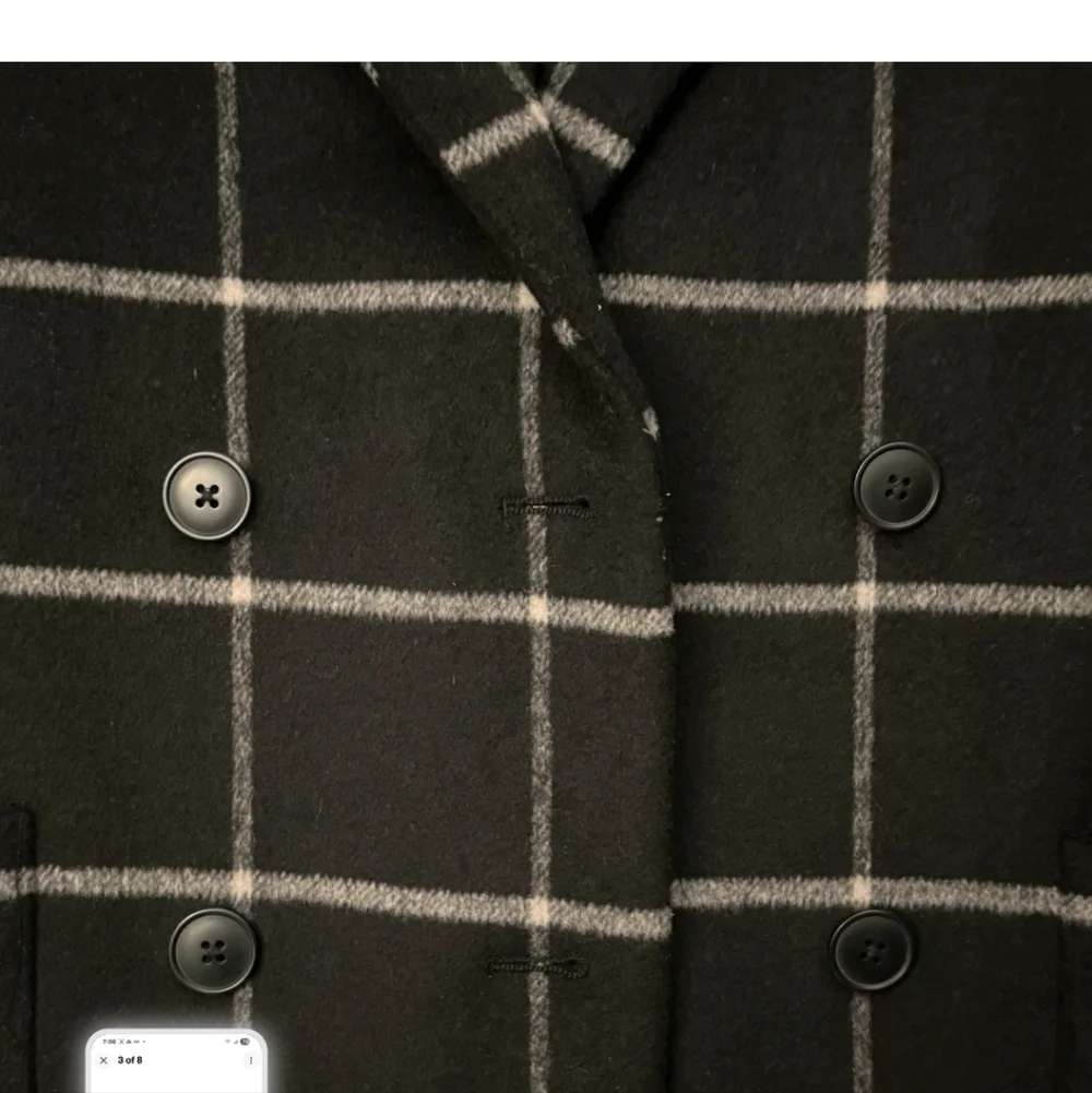 Madewell Hollis Double-breasted Windowpane Coat Black Gray S - Picture 3 of 4